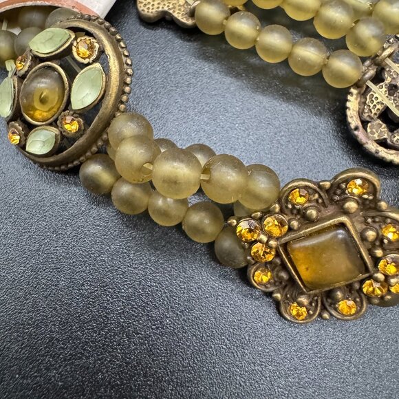 NEW Beaded Stretchy Bracelet Green Gold Tone by Acess-Mode with Tag - Picture 3 of 7